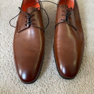 Santoni Brown Leather Oxford Shoes with Polished Finish